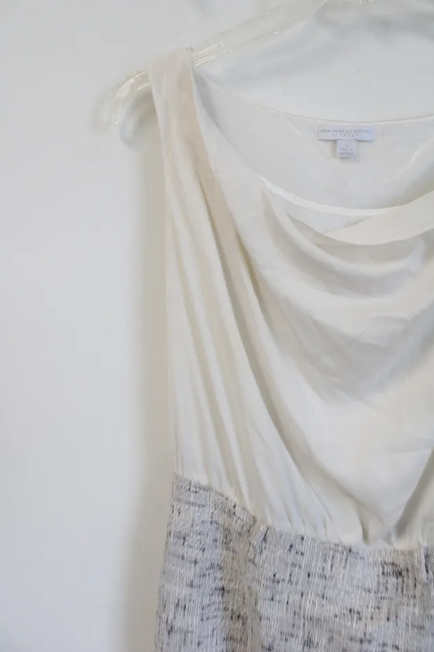 New York Co Stretch White Gray Satin Top Tweed Skirt Dress M New York Company Rings