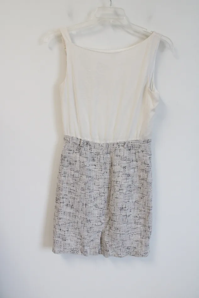 New York Co Stretch White Gray Satin Top Tweed Skirt Dress M New York Company Rings