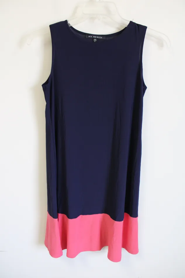 Nik And Nash Navy Blue Pink Color Blocked Stretch Dress S Nik And Nash Necklaces