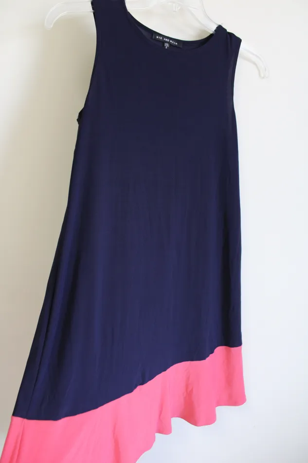 Nik And Nash Navy Blue Pink Color Blocked Stretch Dress S Nik And Nash Necklaces