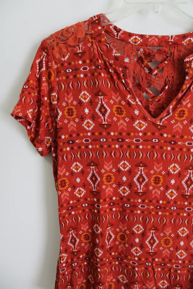 No Boundaries Orange Aztec Top M No Boundaries Earrings