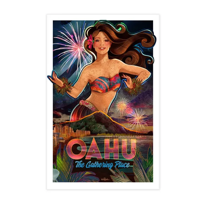 Oahu Travel Poster 11 x 17 by Kat Reeder KATREEDER Earrings