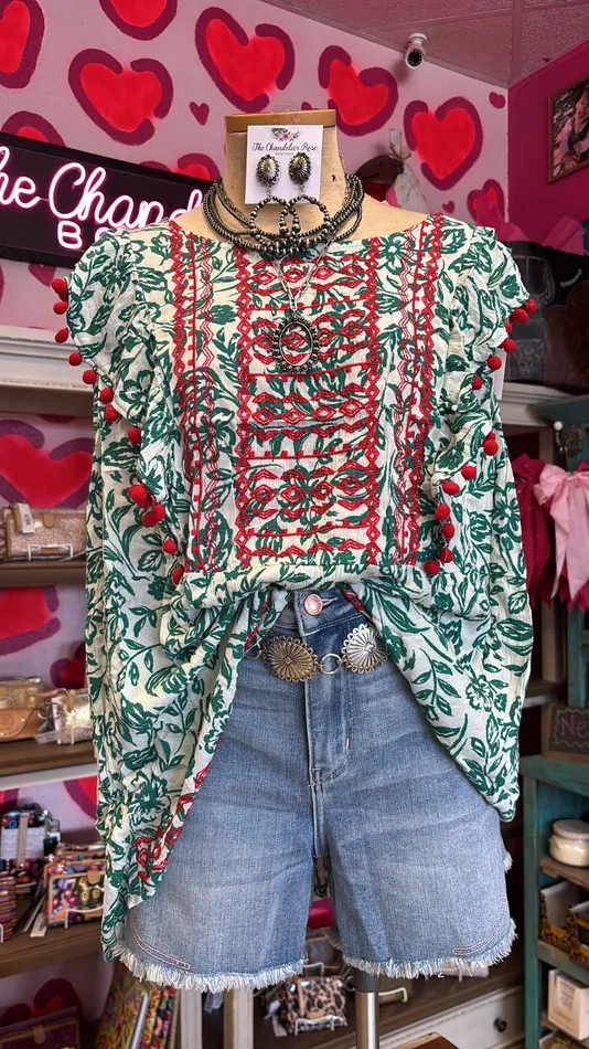 OFF THE SHOULDER EMBROIDERY RED TASSEL TOP IVORY GREEN ANDREE BY UNIT Earrings OFF THE SHOULDER EMBROIDERY RED TASSEL TOP IVORY GREEN ANDREE BY UNIT Earrings