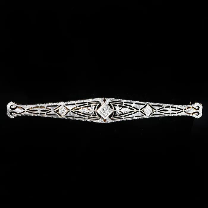 OTC Art Deco 020 CTW Old Mine Cut Diamond Bar Pin Necklaces