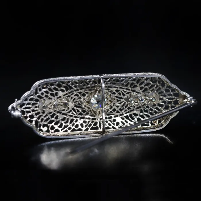 OTC Rings Art Deco 14k White Gold 052 Old European Cut Diamond Filigree Brooch
