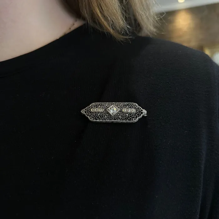 OTC Rings Art Deco 14k White Gold 052 Old European Cut Diamond Filigree Brooch