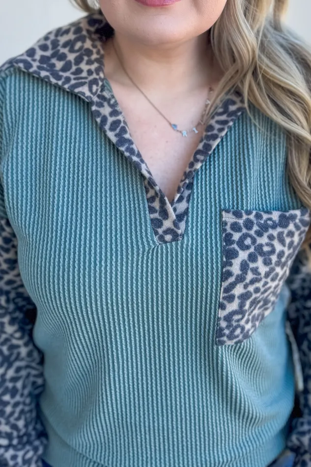 Out In The Wild Leopard Sleeve Top Heimish Earrings