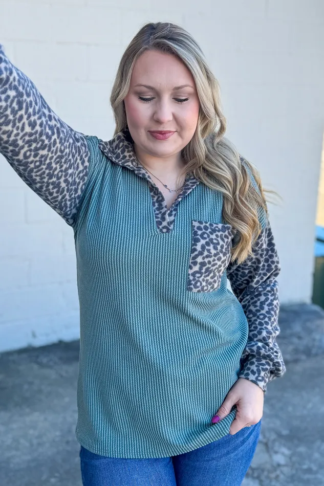 Out In The Wild Leopard Sleeve Top Heimish Earrings