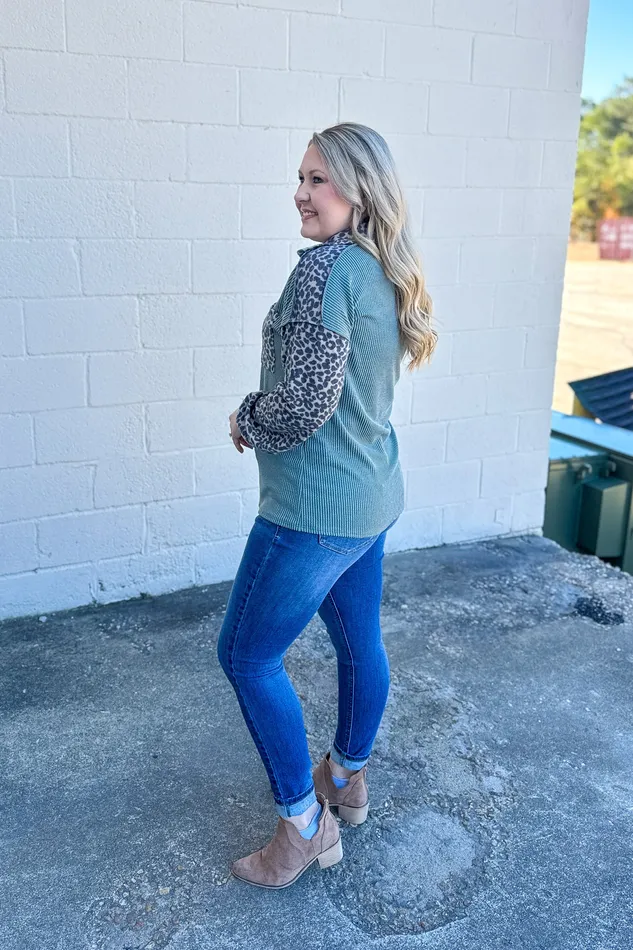 Out In The Wild Leopard Sleeve Top Heimish Earrings