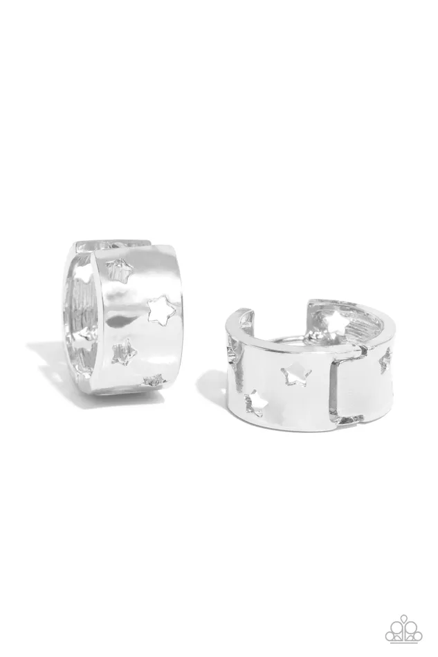 Paparazzi Accessories Earrings Setting the STAR High Silver