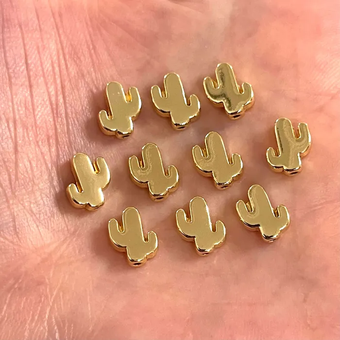Peppy Beads 24Kt Gold Plated Cactus Spacer Charms 10 Pcs in a Pack Earrings