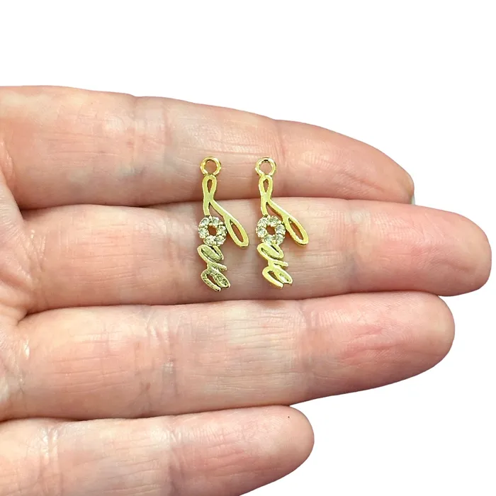 Peppy Beads 24Kt Gold Plated CZ Micro Pave Love Charms 2 pcs in a pack Earrings