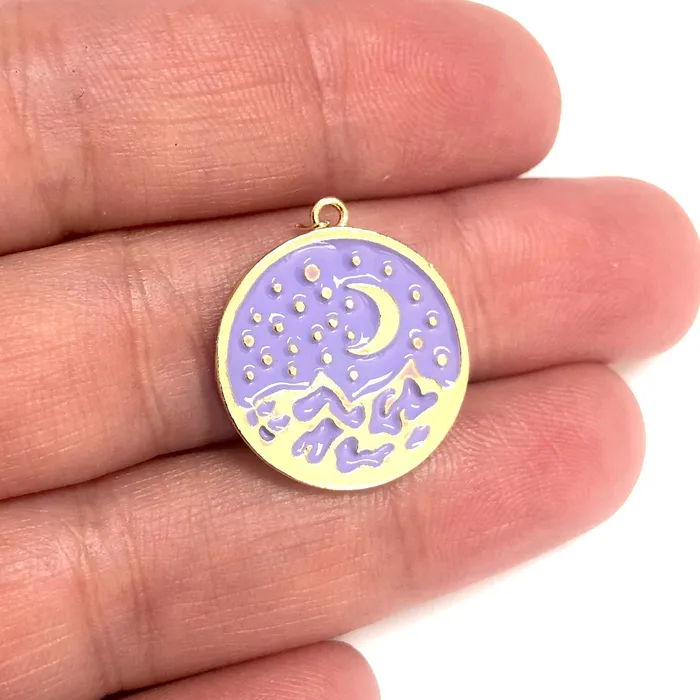 Peppy Beads 24Kt Gold Plated Lilac Enamelled Moon Stars Pendant Necklaces