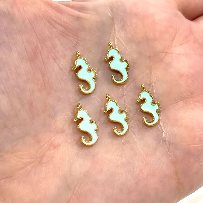 Peppy Beads 24Kt Gold Plated Mint Enamelled Sea Horse Charms 5 pcs in a Pack Earrings Peppy Beads 24Kt Gold Plated Mint Enamelled Sea Horse Charms 5 pcs in a Pack Earrings