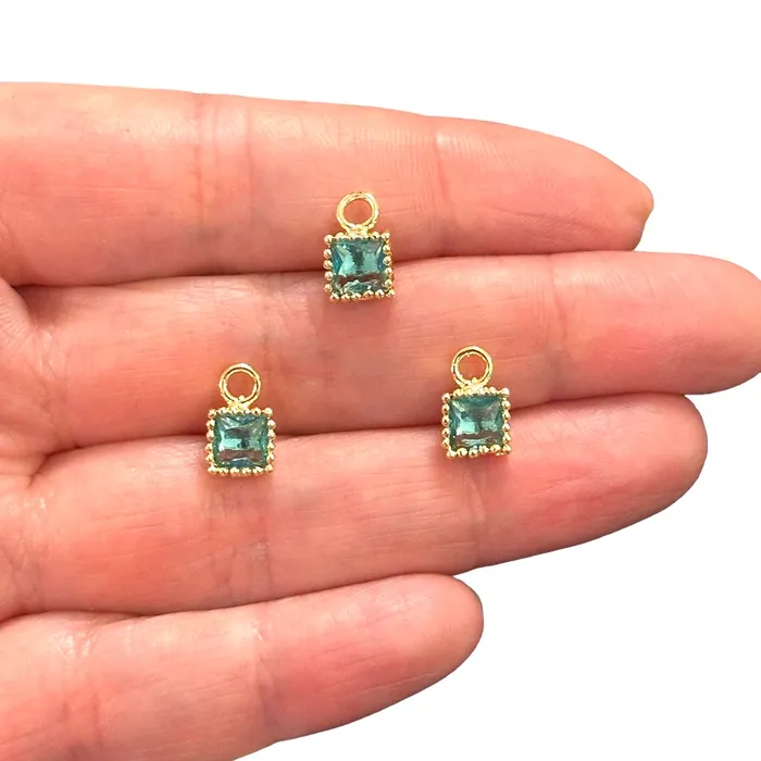 Peppy Beads 24Kt Gold Plated Square Aquamarine CZ Charms 3 pcs in a pack Earrings Peppy Beads 24Kt Gold Plated Square Aquamarine CZ Charms 3 pcs in a pack Earrings