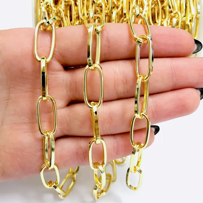 Peppy Beads 24Kt Shiny Gold Plated Open Link Chain 20x9 mm Gold Plated Chain Rings Peppy Beads 24Kt Shiny Gold Plated Open Link Chain 20x9 mm Gold Plated Chain Rings