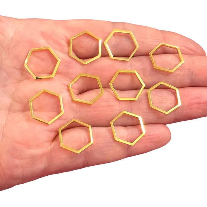 Peppy Beads Earrings 24Kt Gold Plated 16x14mm Hexagon Charms Gold Hexagon Connector Charms 10 pcs in a pack Peppy Beads Earrings 24Kt Gold Plated 16x14mm Hexagon Charms Gold Hexagon Connector Charms 10 pcs in a pack
