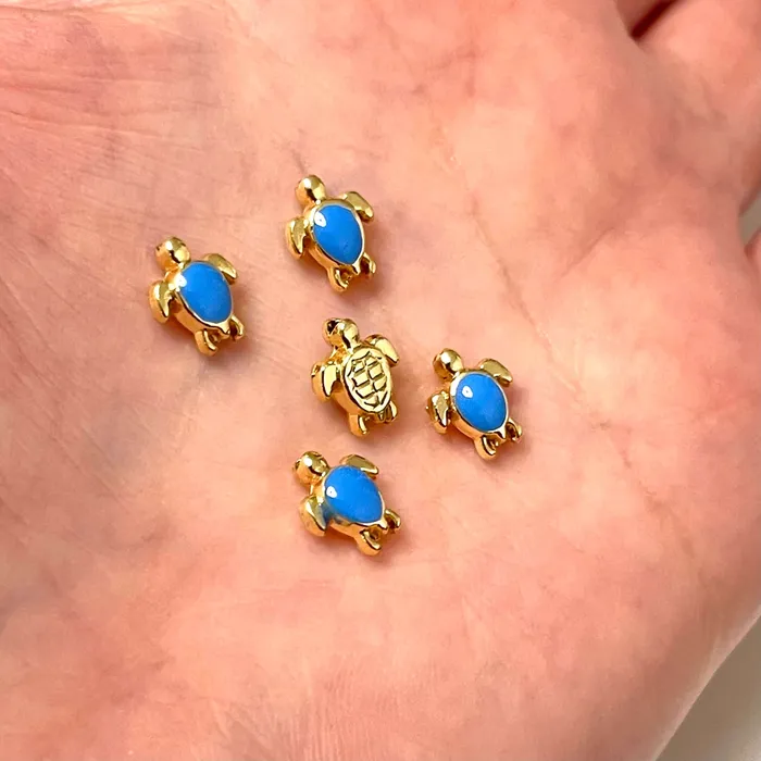 Peppy Beads Earrings 24Kt Gold Plated Blue Enamelled Brass Turtle Spacer Charms Gold Turtle Charms Peppy Beads Earrings 24Kt Gold Plated Blue Enamelled Brass Turtle Spacer Charms Gold Turtle Charms
