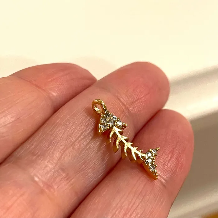 Peppy Beads Earrings 24Kt Gold Plated CZ Micro Pave Fish Bone Charm Peppy Beads Earrings 24Kt Gold Plated CZ Micro Pave Fish Bone Charm