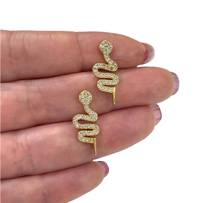 Peppy Beads Earrings 24Kt Gold Plated CZ Micro Pave Snake Stud Earrings Rubber Earring Backs Included Peppy Beads Earrings 24Kt Gold Plated CZ Micro Pave Snake Stud Earrings Rubber Earring Backs Included