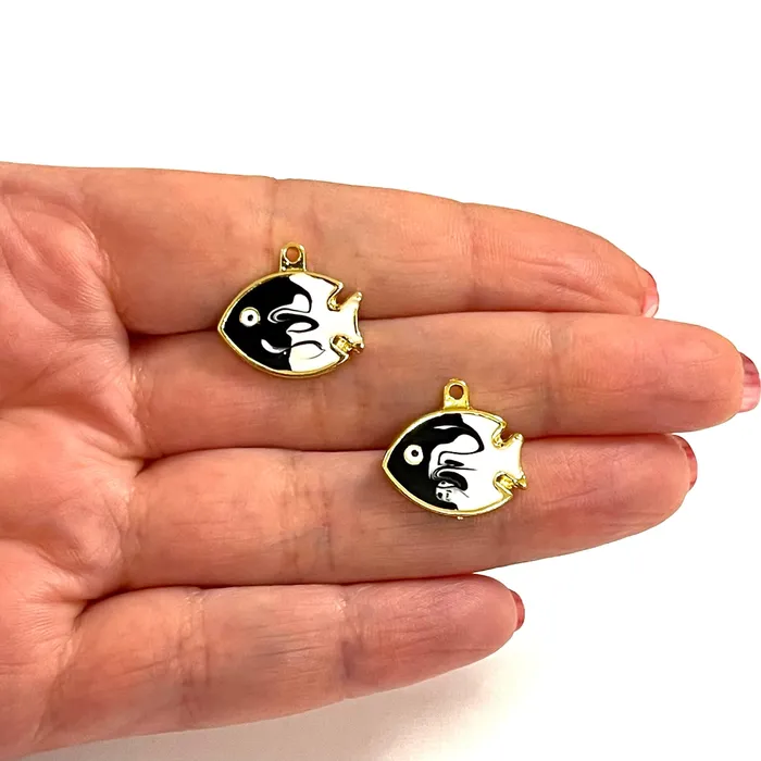 Peppy Beads Earrings 24Kt Gold Plated Enamelled Fish Charms 2 pcs in a pack