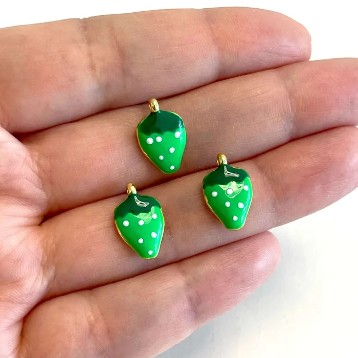 Peppy Beads Earrings 24Kt Gold Plated Neon Green Enamelled Strawberry Charms 3 pcs in a pack Peppy Beads Earrings 24Kt Gold Plated Neon Green Enamelled Strawberry Charms 3 pcs in a pack