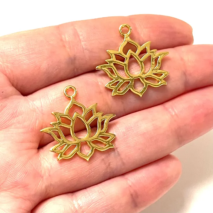 Peppy Beads Earrings 24Kt Shiny Gold Plated Brass Lotus Charms Gold Lotus Charms 2 pcs in a pack Peppy Beads Earrings 24Kt Shiny Gold Plated Brass Lotus Charms Gold Lotus Charms 2 pcs in a pack