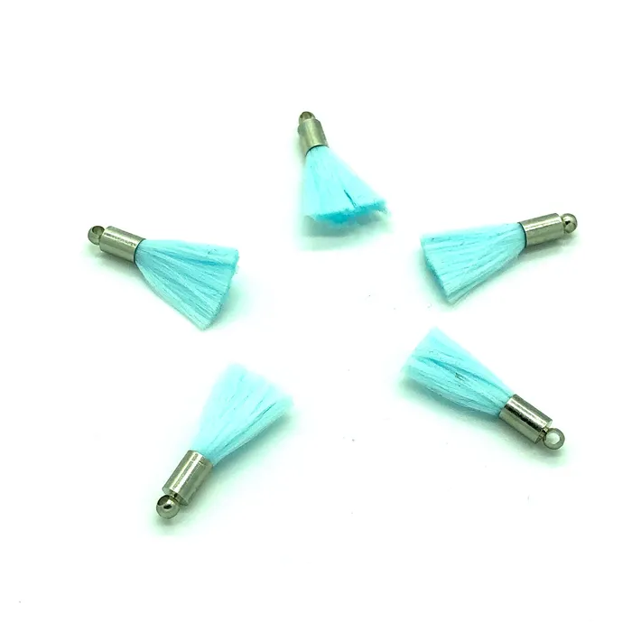 Peppy Beads Earrings Aquamarine Mini Silk Tassels with Rhodium Plated Caps 5 Tassels in a pack Peppy Beads Earrings Aquamarine Mini Silk Tassels with Rhodium Plated Caps 5 Tassels in a pack