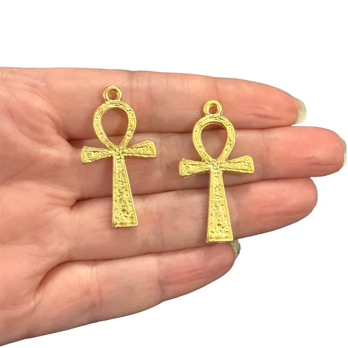 Peppy Beads Earrings Matte Gold Plated Ankh Charms 2 pcs in a pack