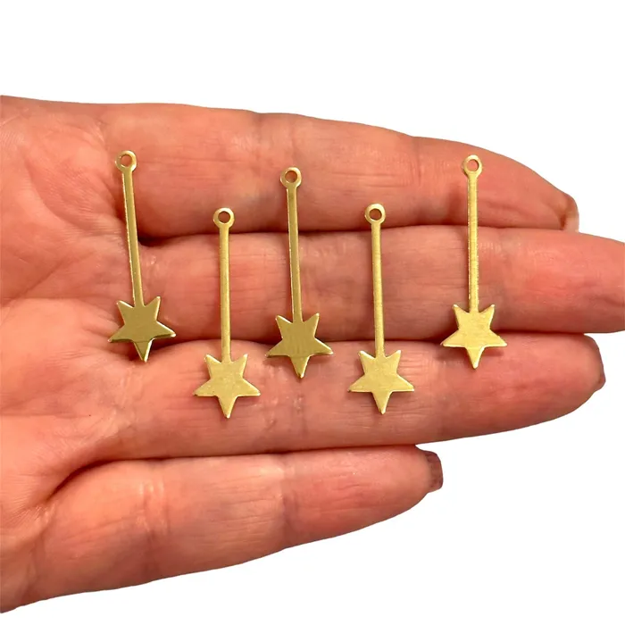 Peppy Beads Earrings Raw Brass Star Stick Charms5 pcs in a pack