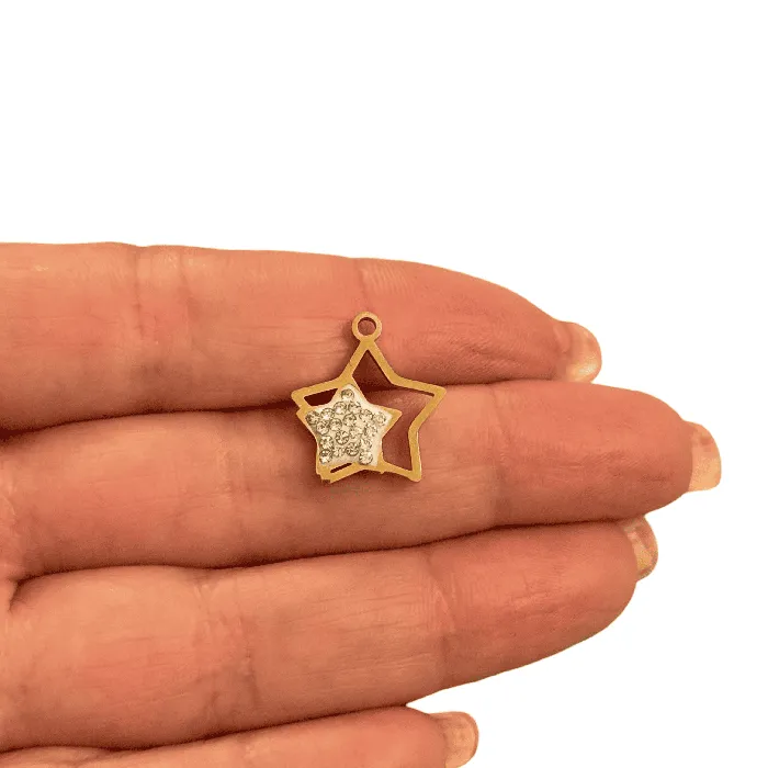 Peppy Beads Earrings Waterproof Stainless Steel Gold Star Charm with CZ Accents Peppy Beads Earrings Waterproof Stainless Steel Gold Star Charm with CZ Accents