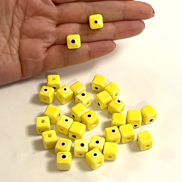 Peppy Beads Hand Made Ceramic Yellow Cube Evil Eye Double Sided Charms 5 pcs in a pack Earrings Peppy Beads Hand Made Ceramic Yellow Cube Evil Eye Double Sided Charms 5 pcs in a pack Earrings