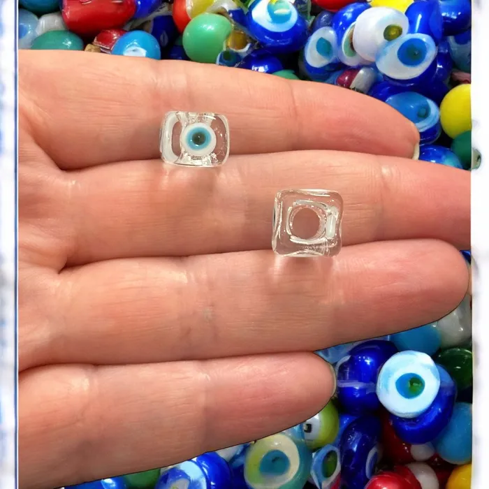 Peppy Beads Hand Made Murano Glass Square Beads Featuring 4Side Evil Eye 2 pcs in a pack Earrings Peppy Beads Hand Made Murano Glass Square Beads Featuring 4Side Evil Eye 2 pcs in a pack Earrings