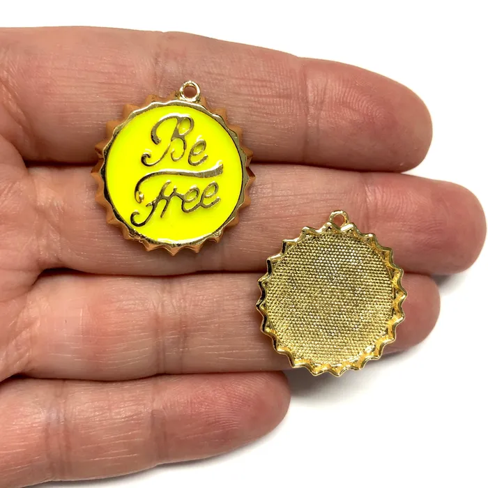 Peppy Beads Necklaces 24Kt Gold Plated Neon Yellow Enamelled Be Free Charm Gold Be Free Pendant Peppy Beads Necklaces 24Kt Gold Plated Neon Yellow Enamelled Be Free Charm Gold Be Free Pendant