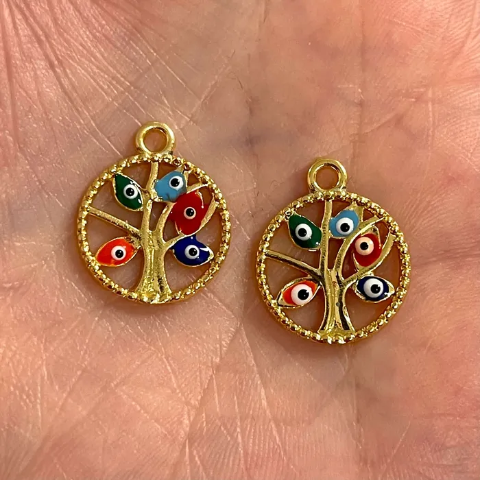 Peppy Beads Necklaces 24Kt Gold Plated Tree of Life Charms With Evil Eye 2 pcs in a pack Peppy Beads Necklaces 24Kt Gold Plated Tree of Life Charms With Evil Eye 2 pcs in a pack