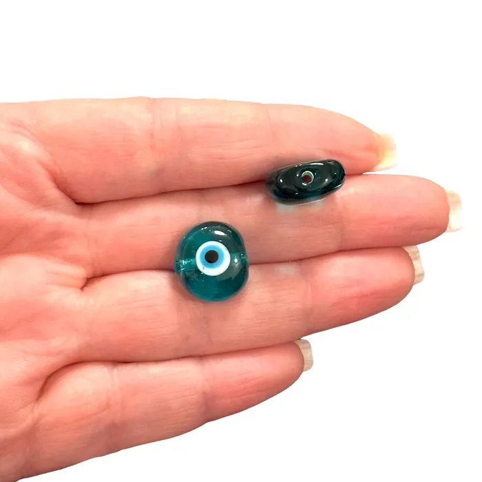 Peppy Beads Necklaces Hand Made Murano Glass Teal Evil Eye Charm