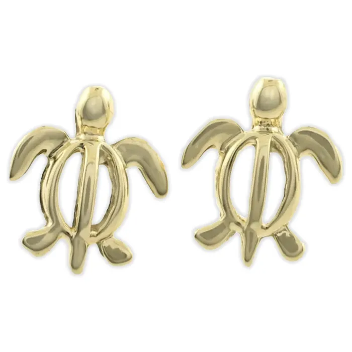 Petro 14K Gold Honu Hawaiian Sea Turtle Earrings Island Fine Jewelry Earrings