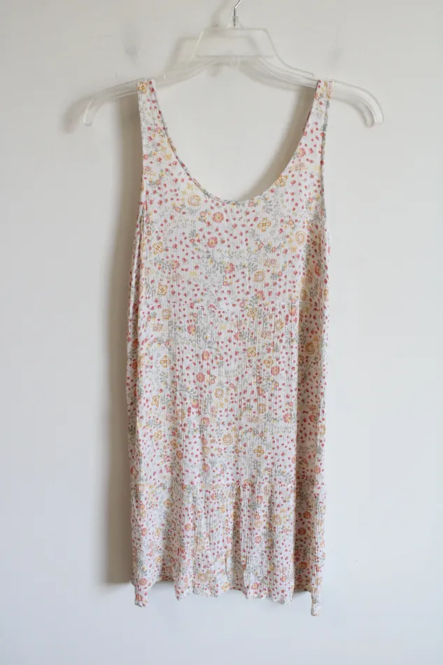 Pink Rose White Floral Rayon Tiered Dress S Pink Rose Rings