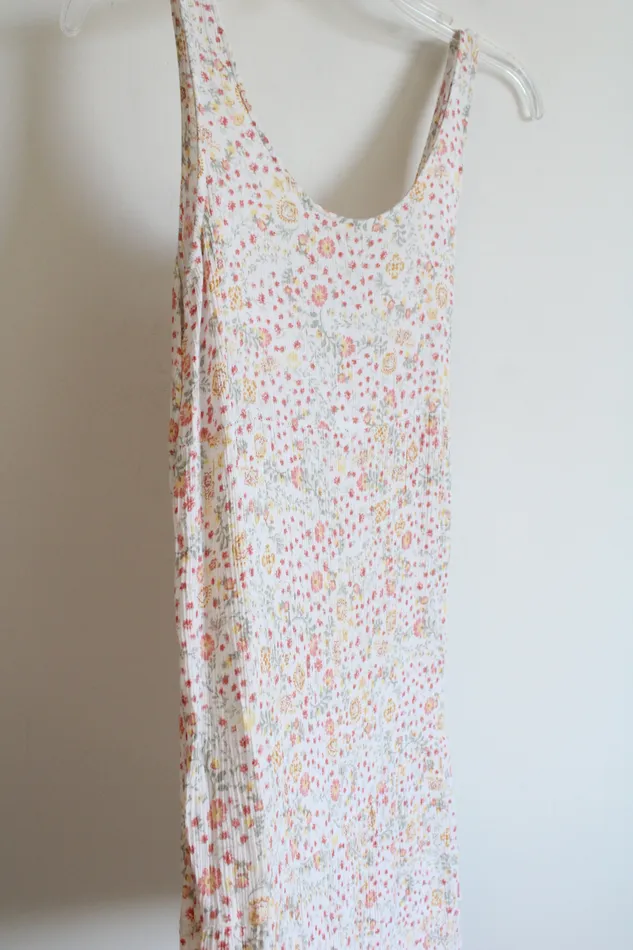 Pink Rose White Floral Rayon Tiered Dress S Pink Rose Rings