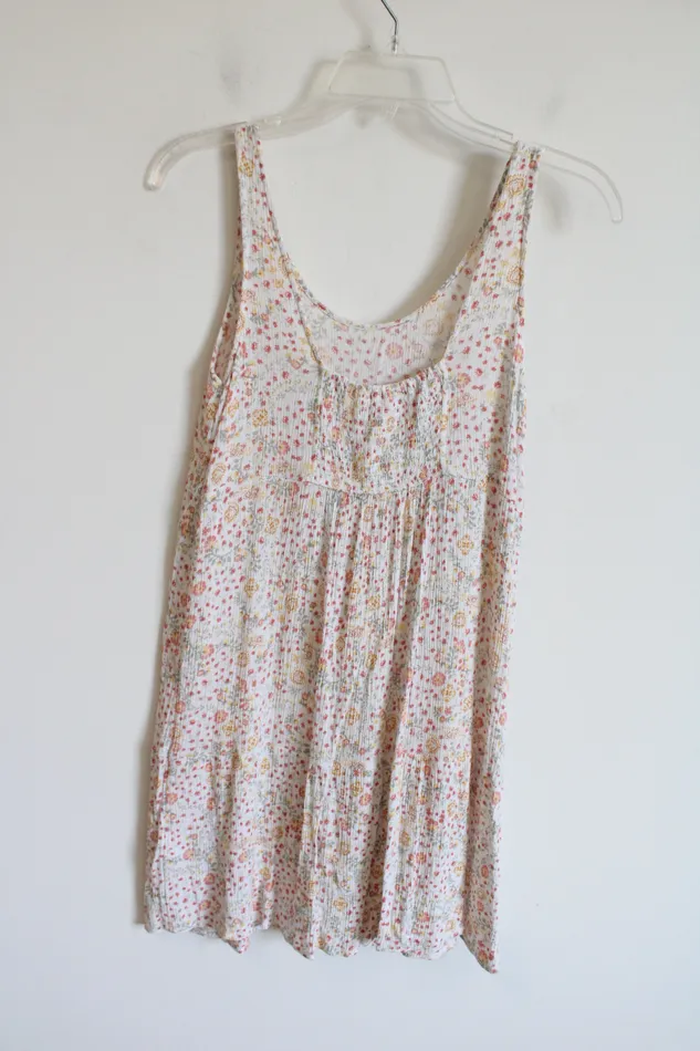 Pink Rose White Floral Rayon Tiered Dress S Pink Rose Rings