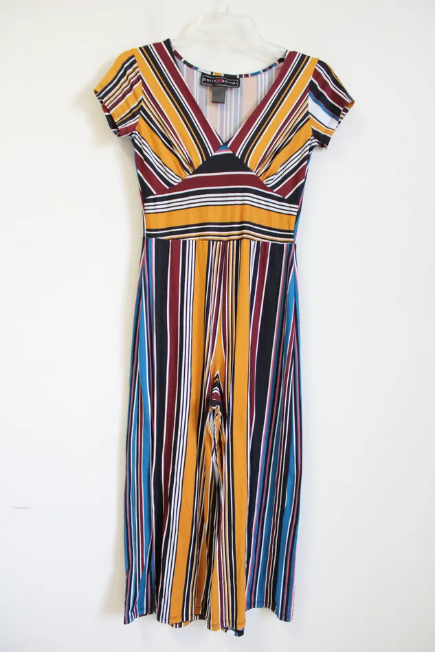 Polly Esther Yellow Striped Jumpsuit M Polly Esther Earrings
