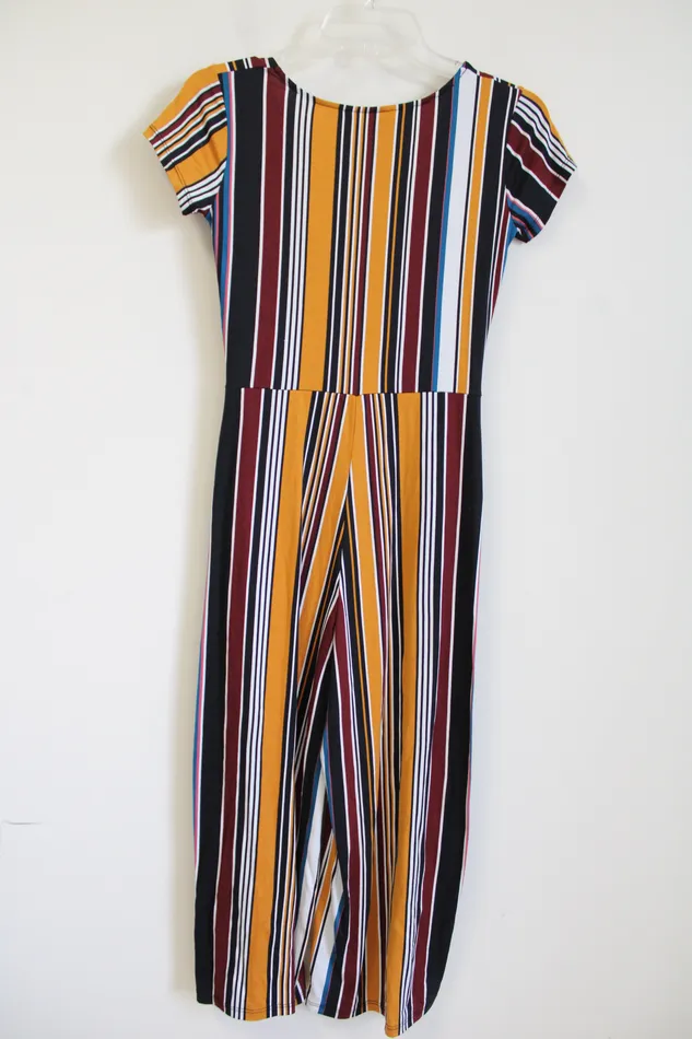 Polly Esther Yellow Striped Jumpsuit M Polly Esther Earrings
