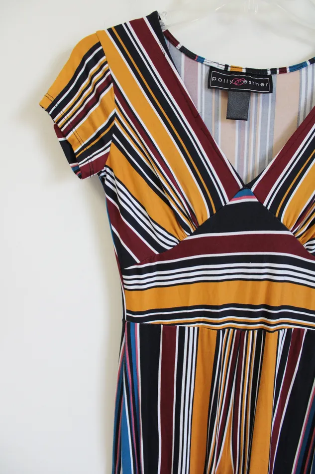 Polly Esther Yellow Striped Jumpsuit M Polly Esther Earrings