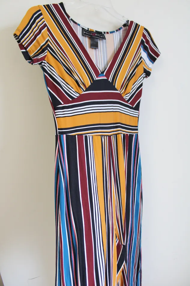 Polly Esther Yellow Striped Jumpsuit M Polly Esther Earrings