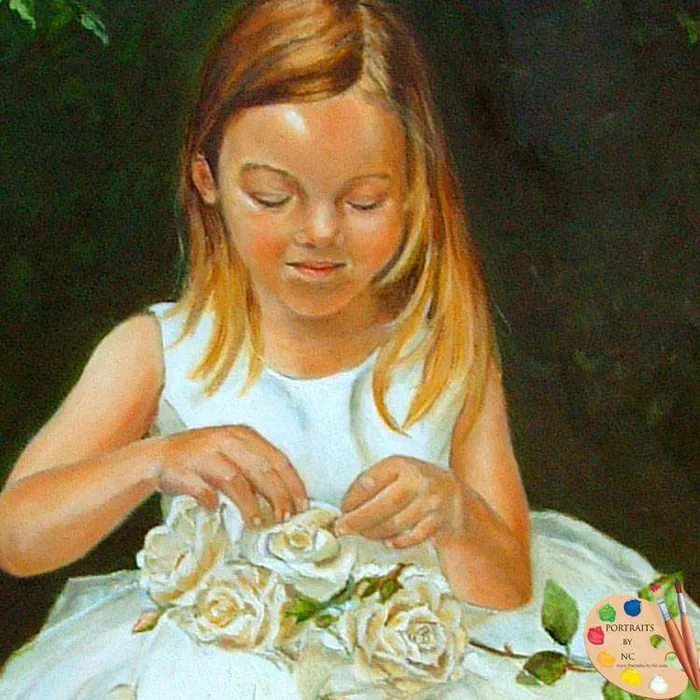 Portraits by NC Child Oil Portrait Girl in Rose Garden Earrings