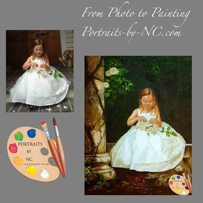 Portraits by NC Child Oil Portrait Girl in Rose Garden Earrings