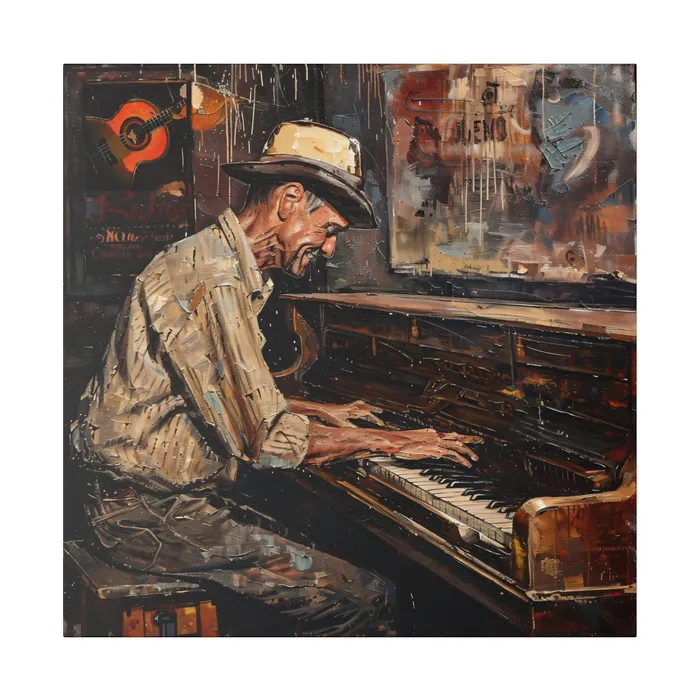 Portraits by NC Earrings Matte Canvas Stretched 075 Honky Tonk Piano Player