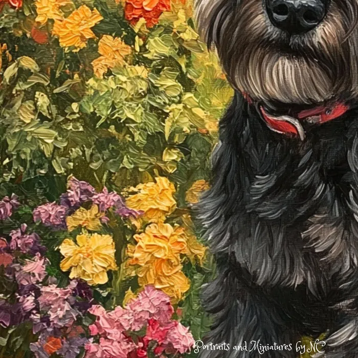 Portraits by NC Earrings Miniature Schnauzer In Garden Commissioned Oil Portrait Portraits by NC Earrings Miniature Schnauzer In Garden Commissioned Oil Portrait