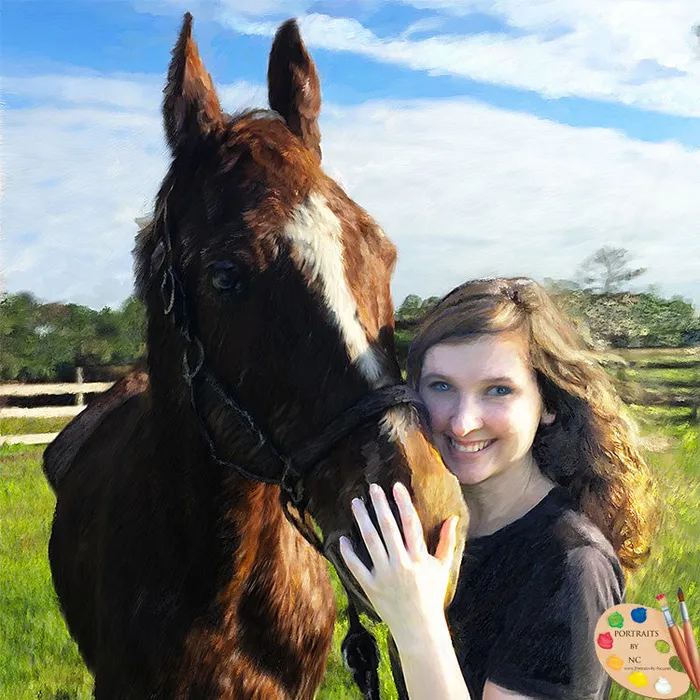 Portraits by NC Necklaces Custom Painted Equine Portrait Girl With Horse