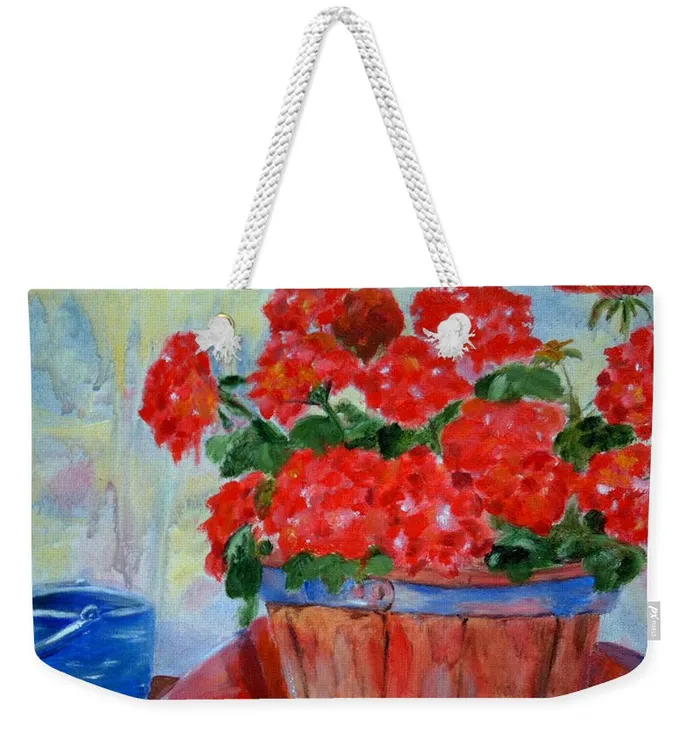 Portraits by NC Rings Weekender Tote Bag Customizable Carryall Tote Bag Geranium Design
